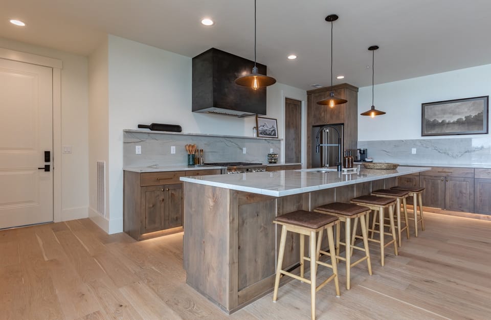 Bar stool seating at the large kitchen island