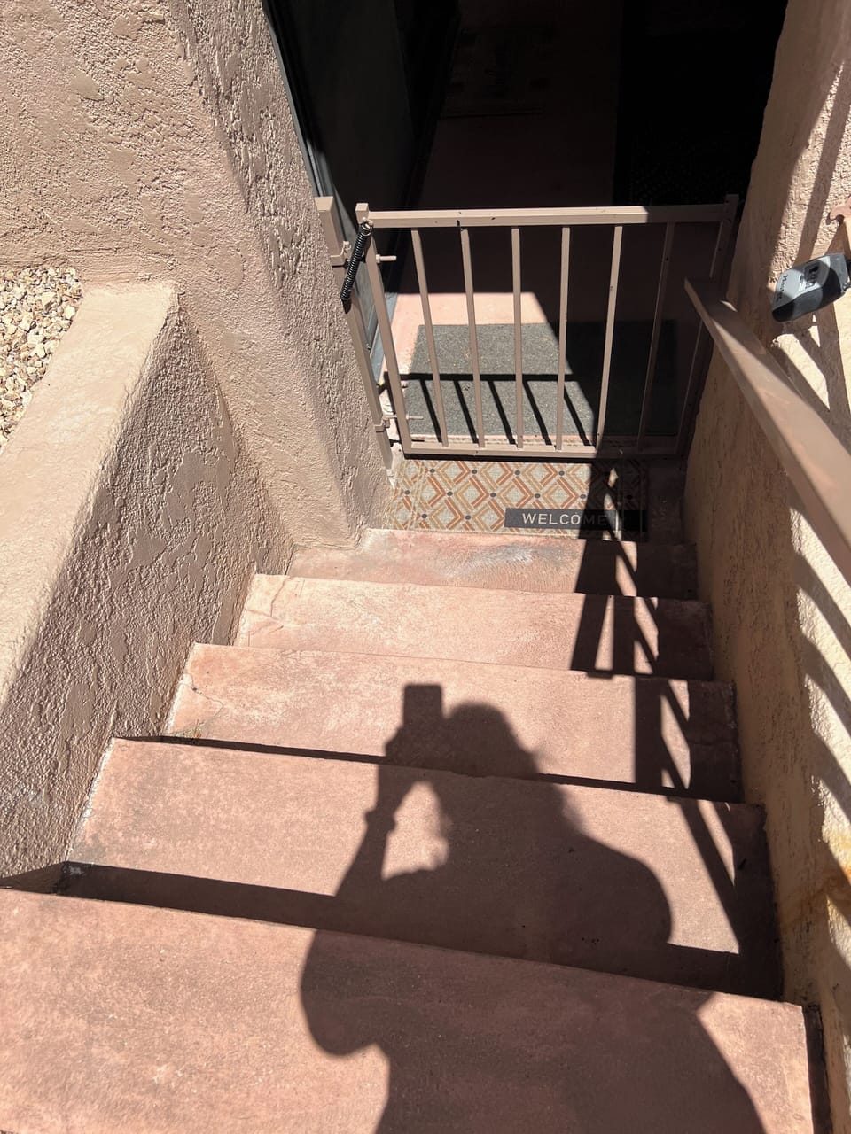 Stairs to get to patio. A key is provided for patio door for easier access.