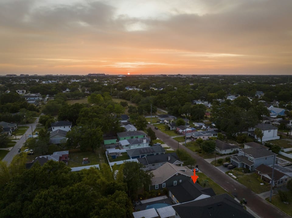 Quiet neighborhood with a park at the end of the street