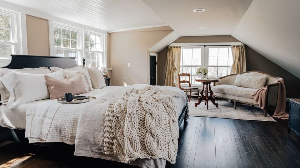 Master bedroom is a cozy tree top nest with 180° views