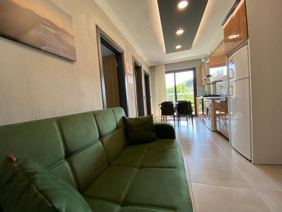 Deluxe Apartment, Balcony, Pool View | Living area | TV
