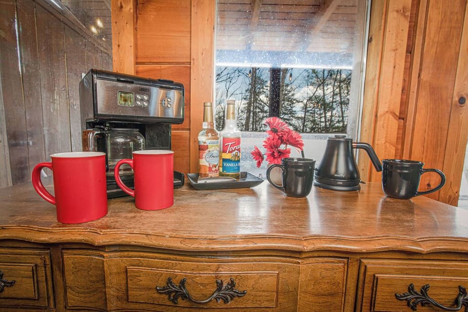 Curated coffee bar comes fully stocked with a selection of coffee & tea.