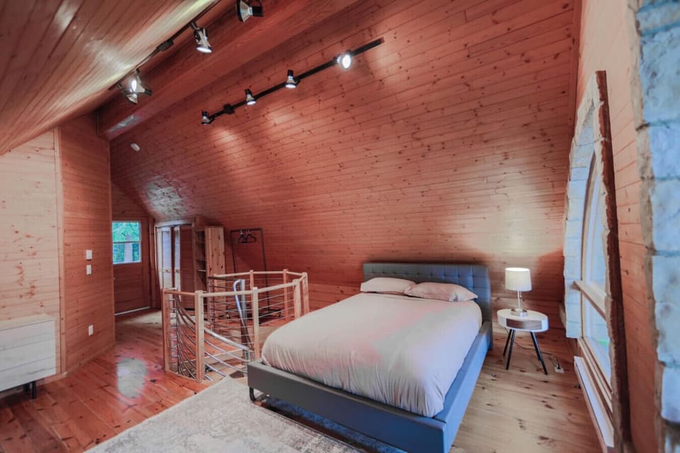 View Log Cabin Loft Bedroom with Queen Size Bed