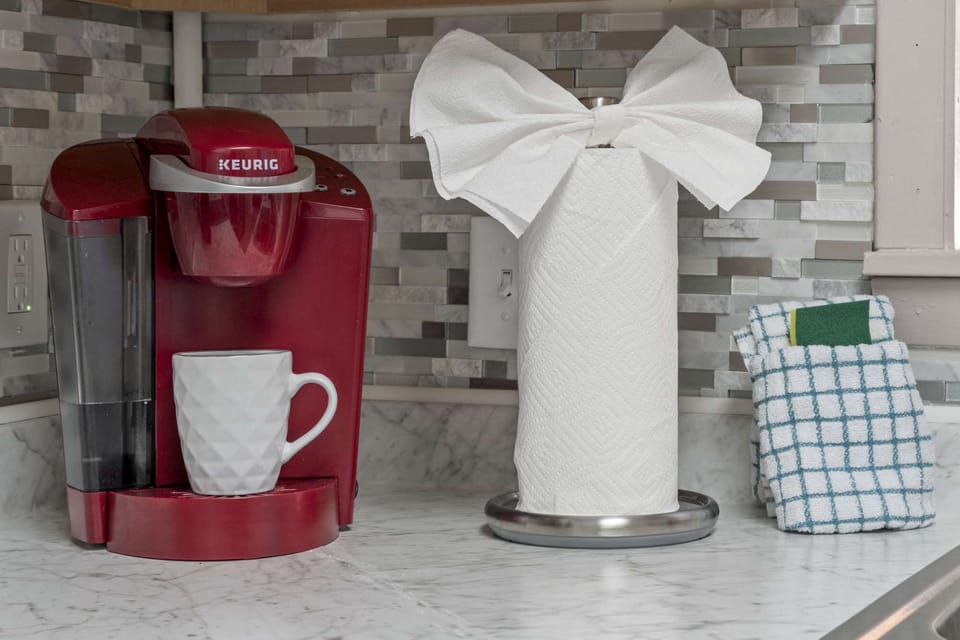 Coffee station with Keurig at your disposal.