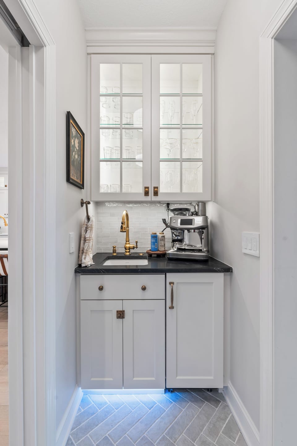 Full stocked coffee bar in the butler's pantry.