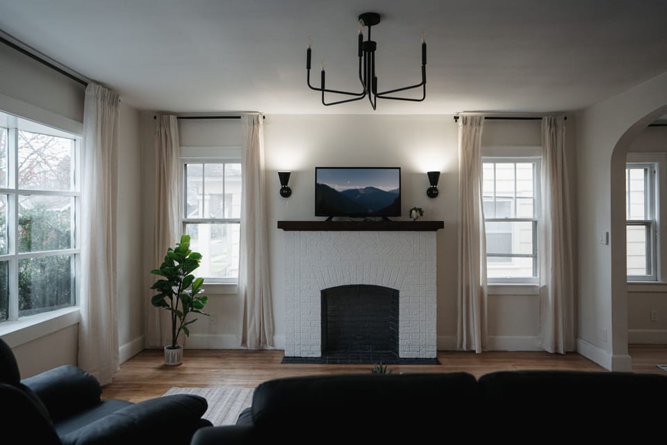 Large, comfortable sofa & smart TV.