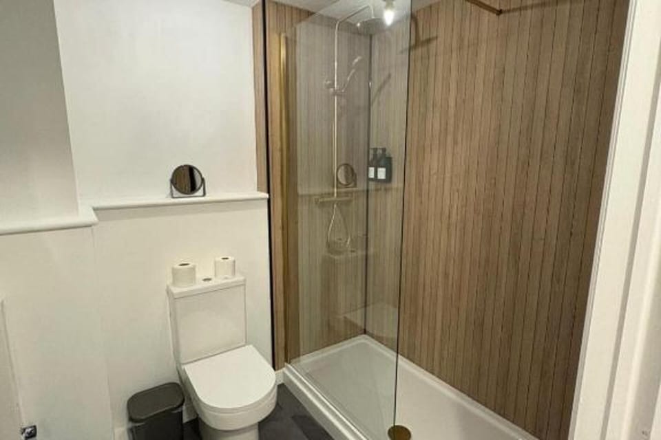 Combined shower/tub, deep soaking tub, hair dryer, towels
