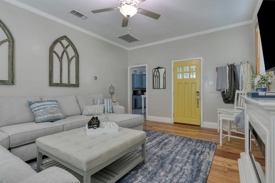 The cozy and comfortable living room offers plenty of space to stretch out and relax