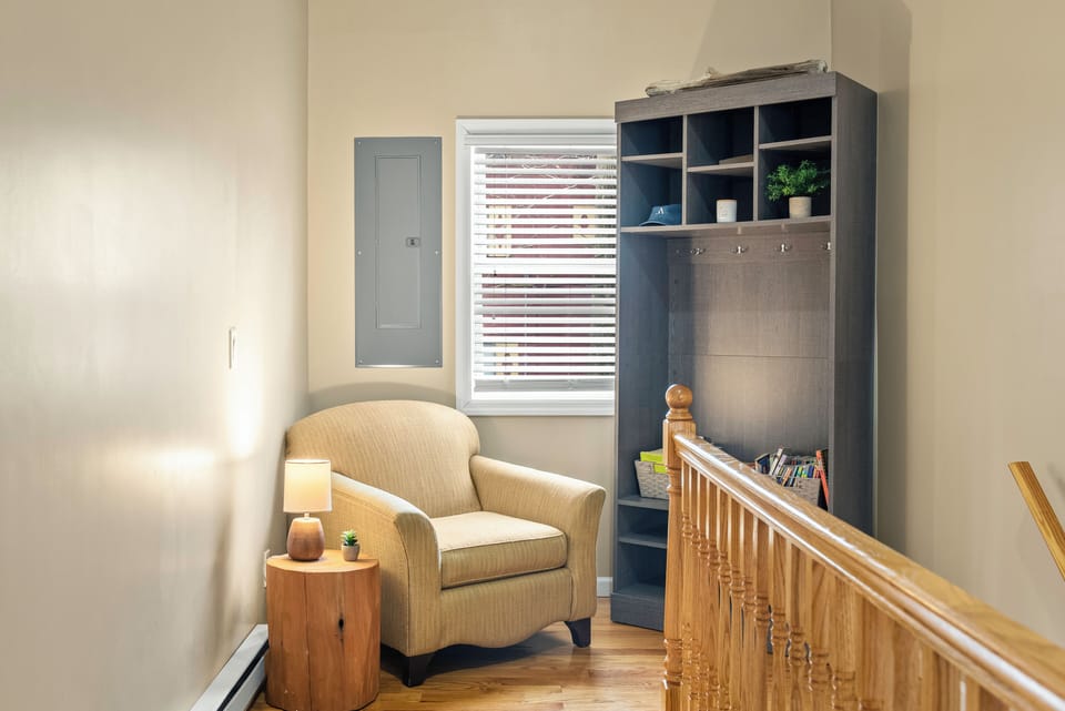 Seating area with board games.