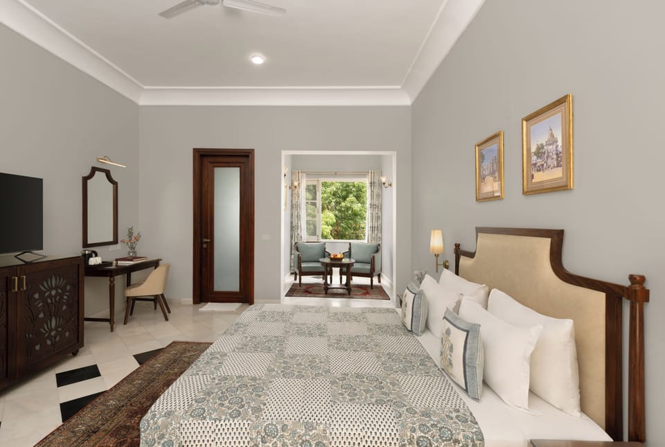 Deluxe Double Room With Pool View | Egyptian cotton sheets, premium bedding, desk, laptop workspace