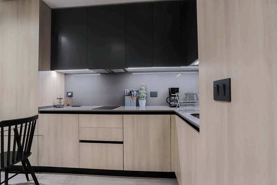 Sleek and modern kitchen with stylish cabinetry and all the essentials for a delightful cooking experience.