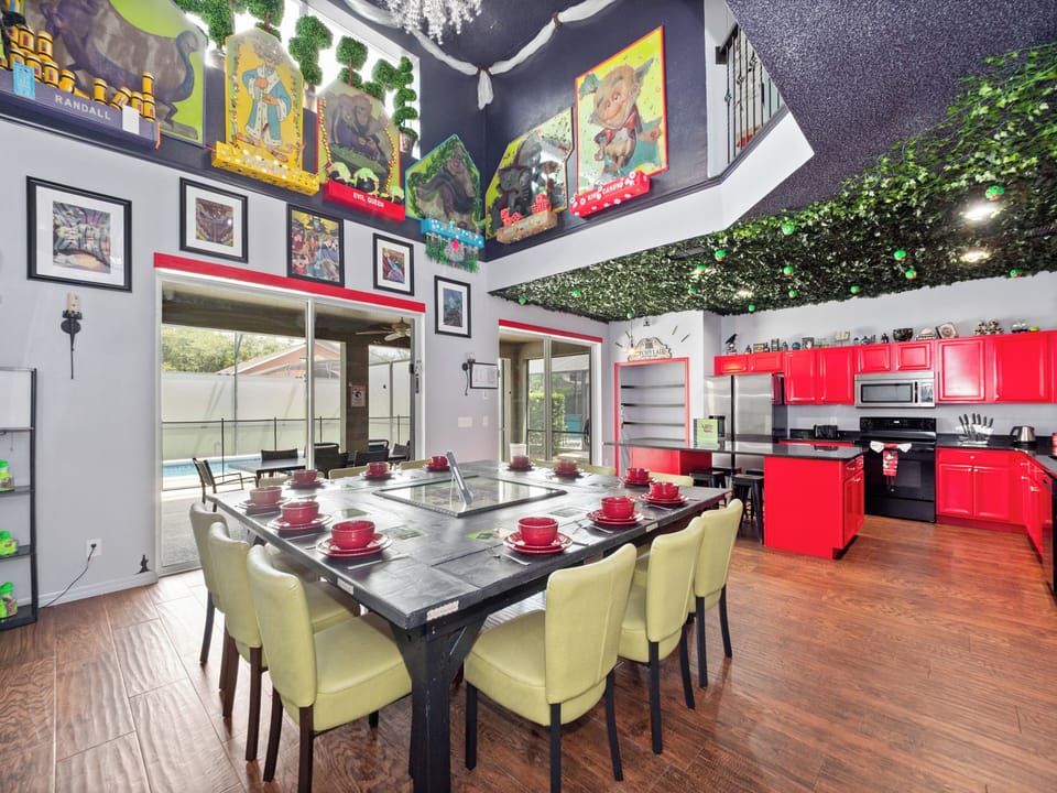 Welcome to the Villains Village House - a bold and colorful kitchen and dining space where iconic mischief meets modern comfort!