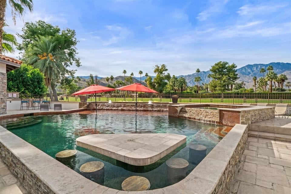 Sunken pool table and submerged bar stool