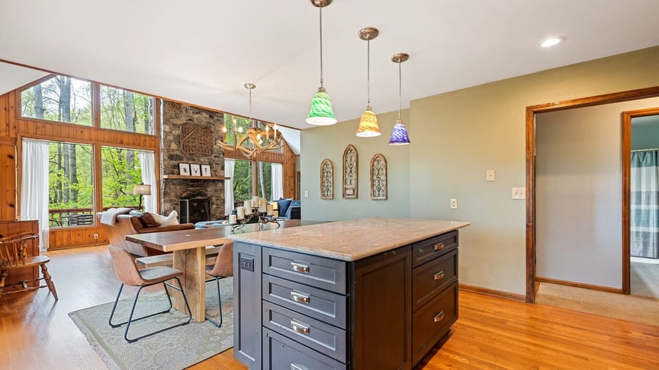 Bright, airy kitchen and dining space with stunning mountain views.
