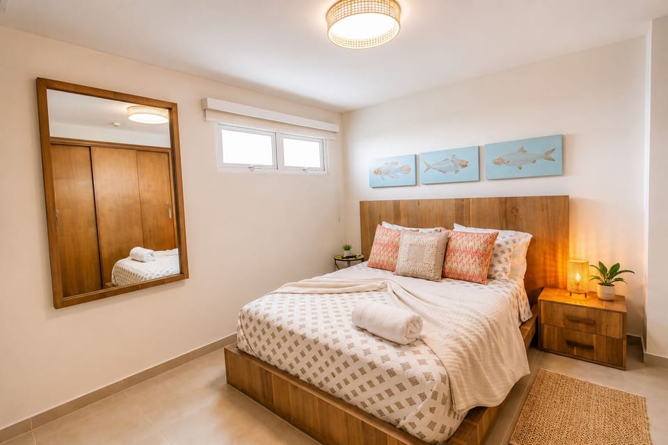 Main room with closet, private bathroom, A/C, and water heater.
