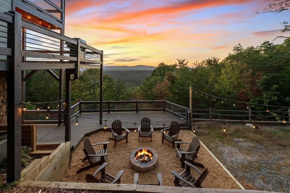 Eight of you and eight chairs.  Enjoy the fire, party lights and each other.