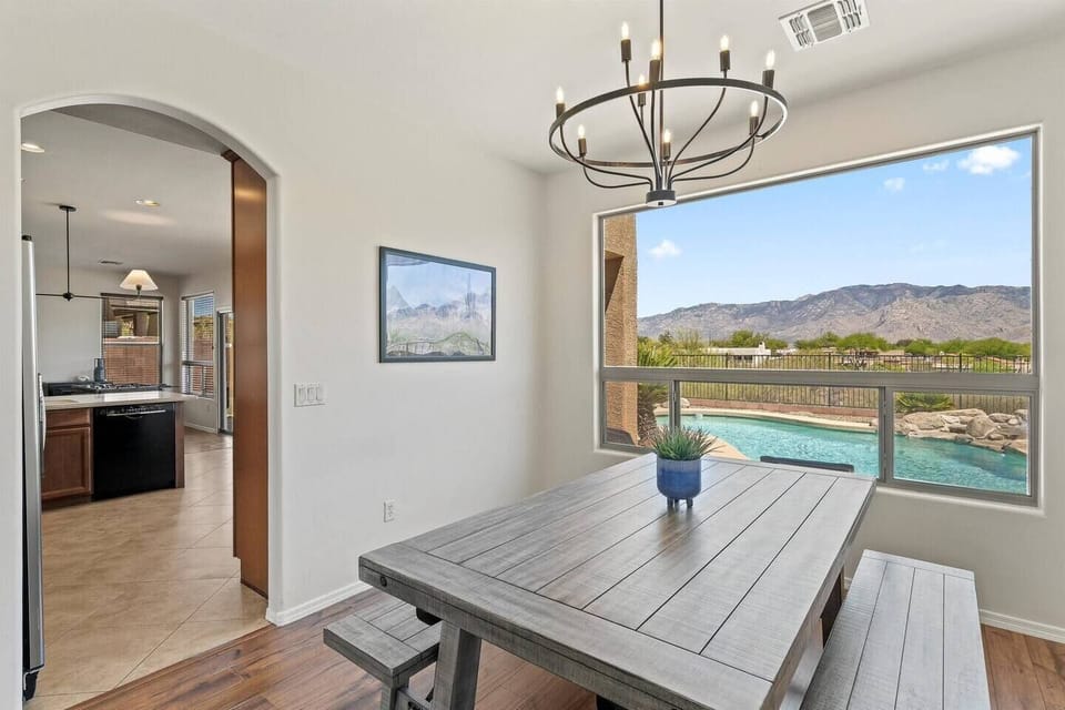 Enjoy the mountain view from the dining area.