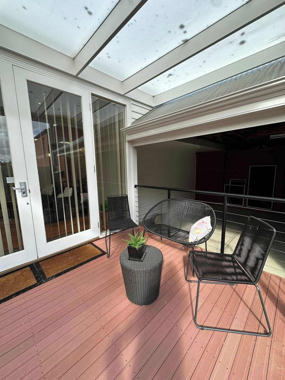 Outdoor patio and garage 