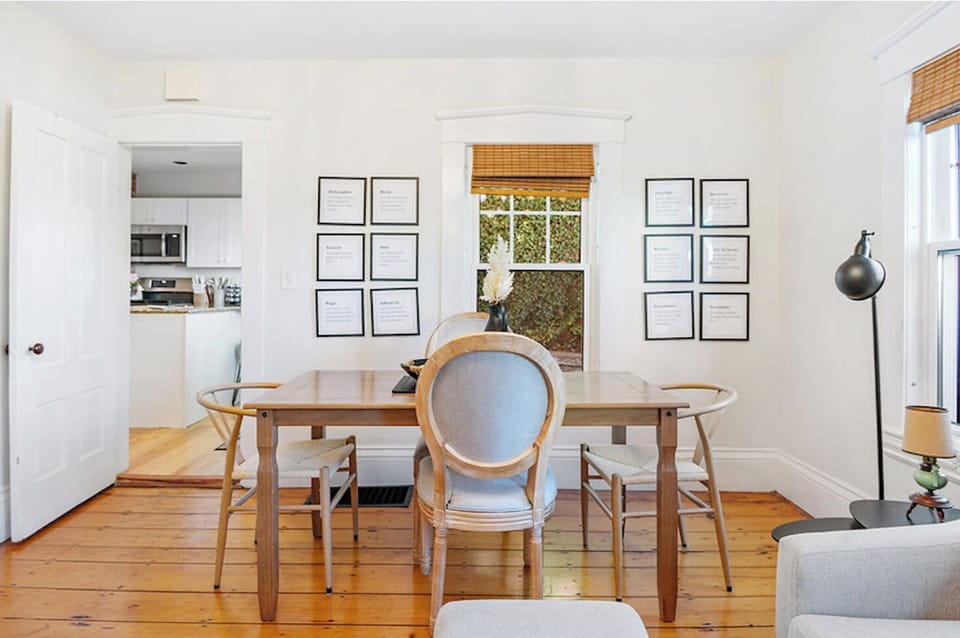 The dining space is shared with the living room, where you can enjoy meals. 