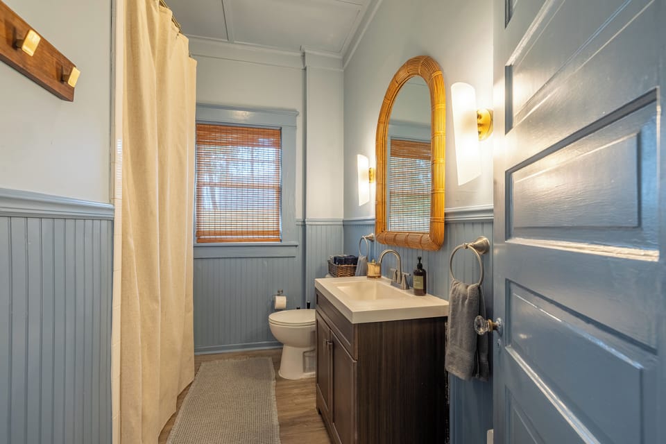 Full bathroom with a shower and tub.