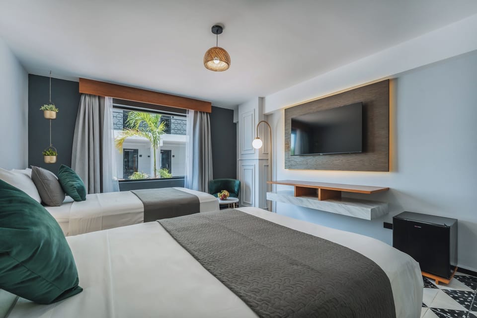 Superior Double Room, 2 Double Beds, City View | Premium bedding, minibar, in-room safe, desk