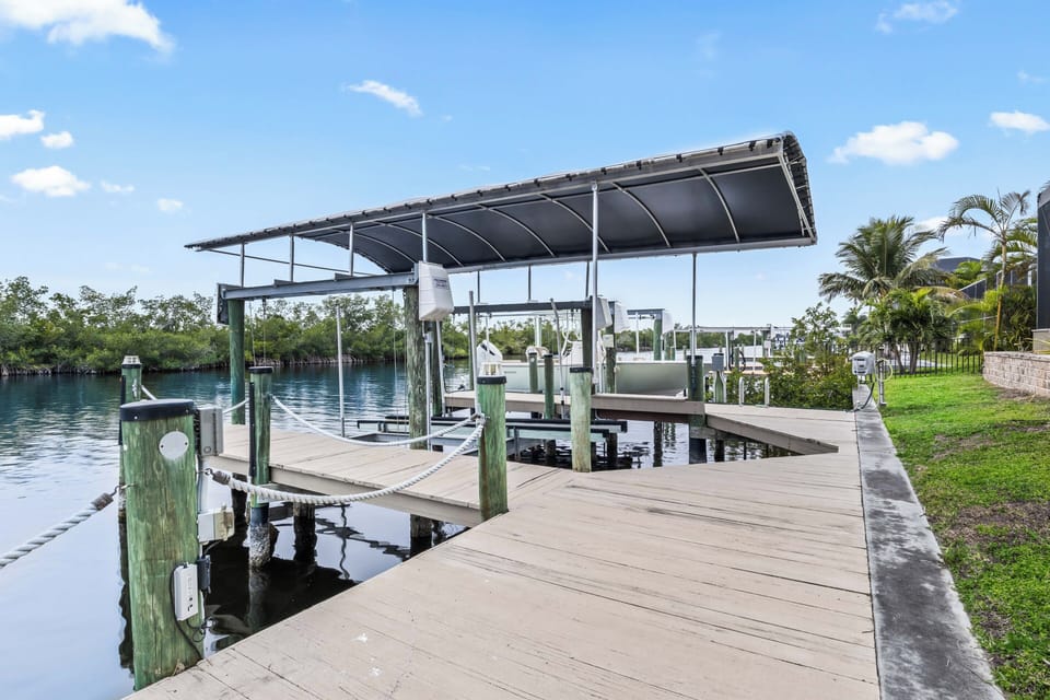 Dock with two boat lifts.