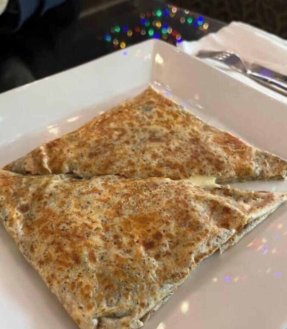 Homeade spinach and salmon crepes at the Crepe Cafe