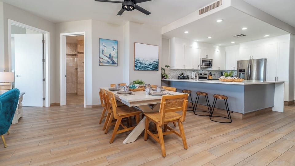 Dining table and kitchen together