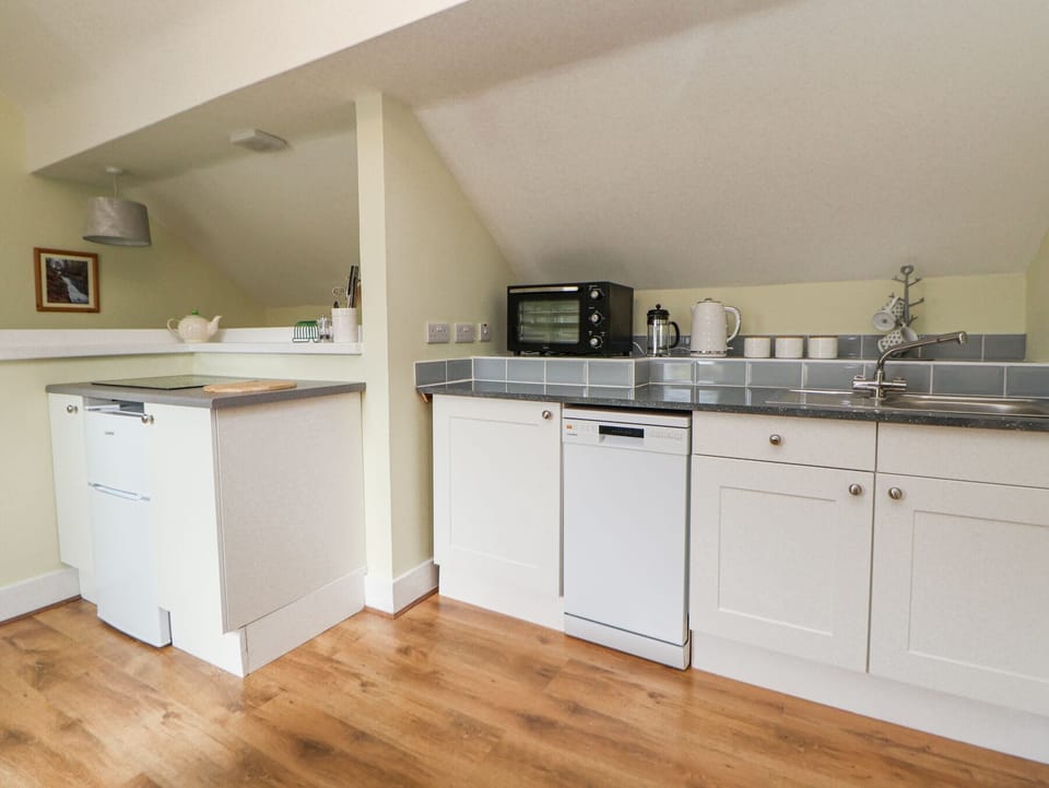 Fridge, microwave, cookware/dishes/utensils