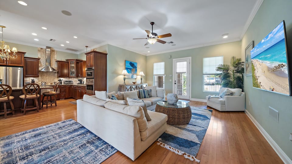 Beautifully decorated open concept living area