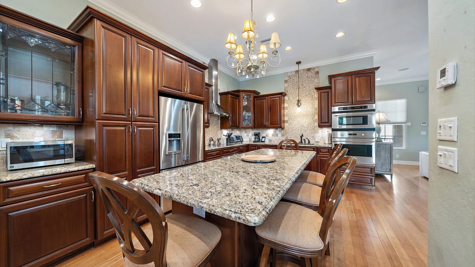 Large kitchen with plenty of seating for meals and gatherings
