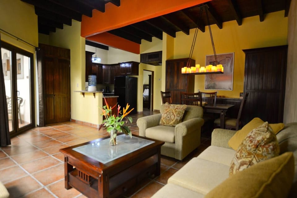 The living room opens onto the private patio