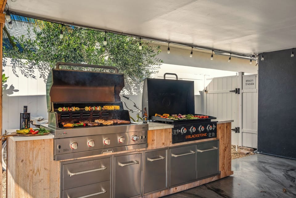 Cook up a feast with the six burner gas grill or Blackstone. 