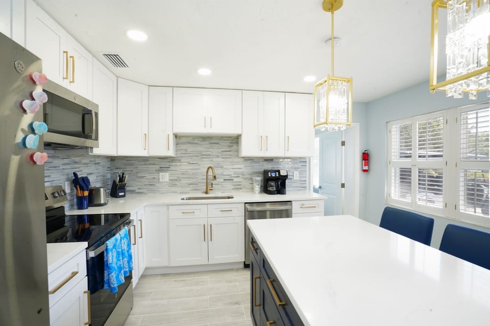 Coastal Charm's well-stocked kitchen is perfect for those who want cook in.