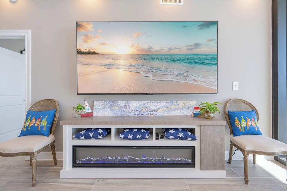 Stream your favorite shows after a day at the beach in this inviting vacation spot on the beach