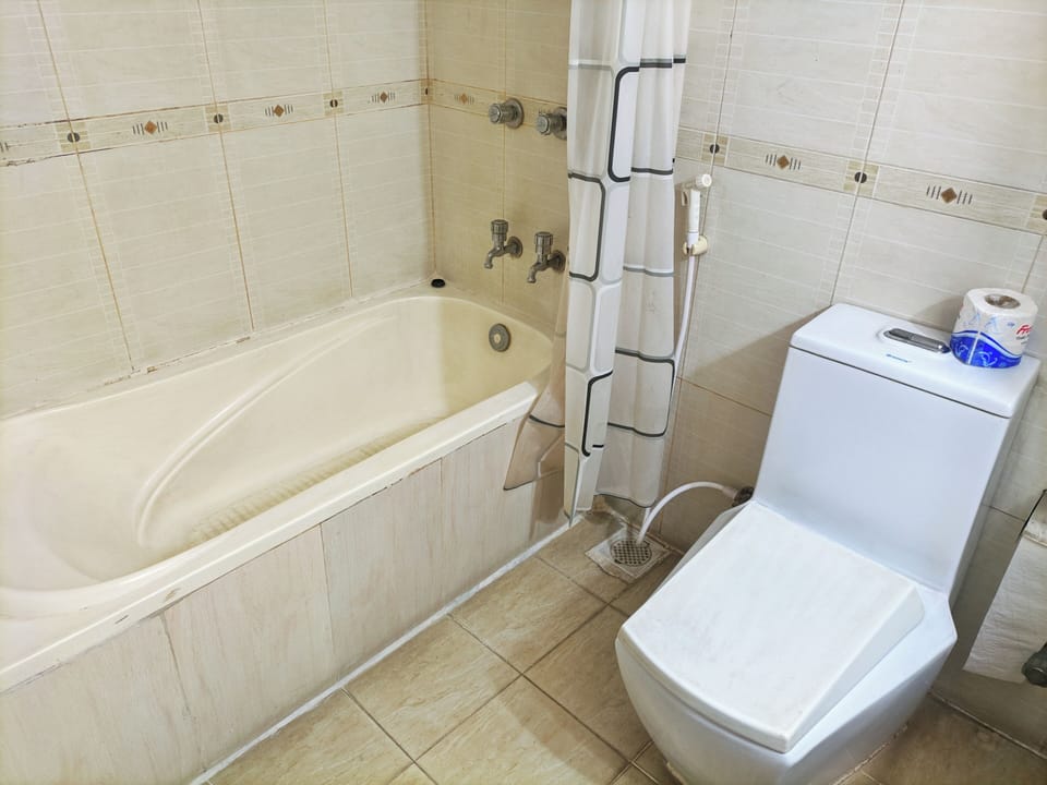 Standard Double Room, 1 Queen Bed, Smoking, City View | Bathroom | Free toiletries, hair dryer (on request), slippers, towels