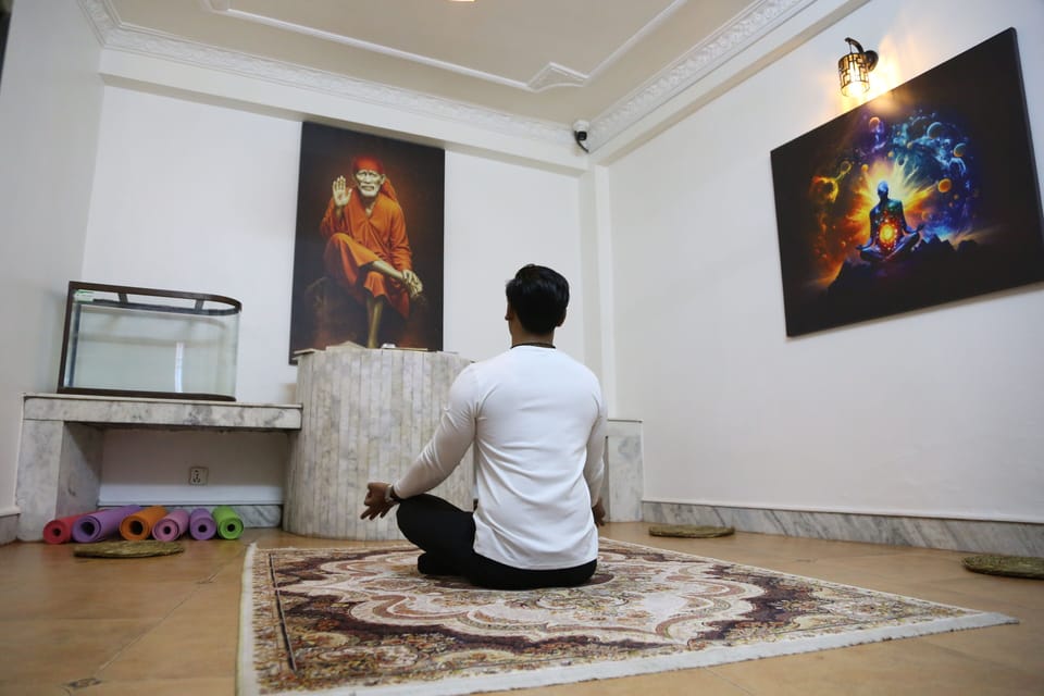 “Relax and reconnect in our serene meditation room at Nest Heritage Home — a sacred space for peace, reflection, and spiritual renewal.”