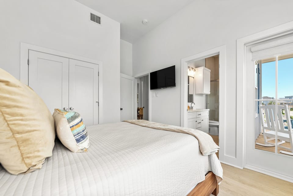First floor bedroom has a flat screen tv.