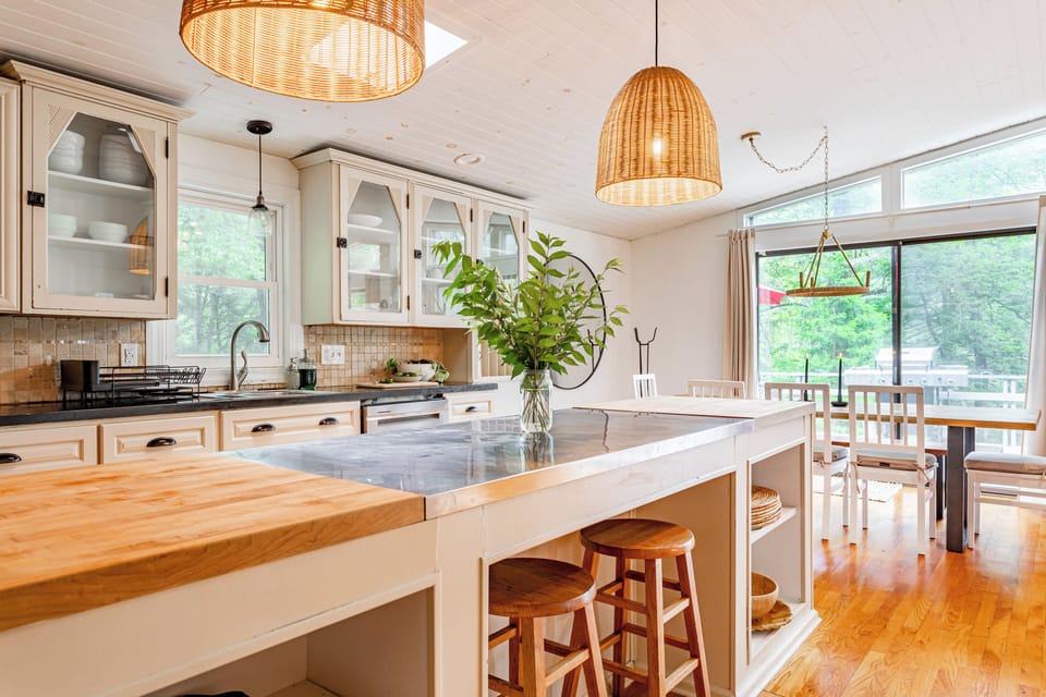 A bright, fully equipped kitchen ready for you to whip up all your favorite dinners, with plenty of prep space to make cooking fun and effortless.
