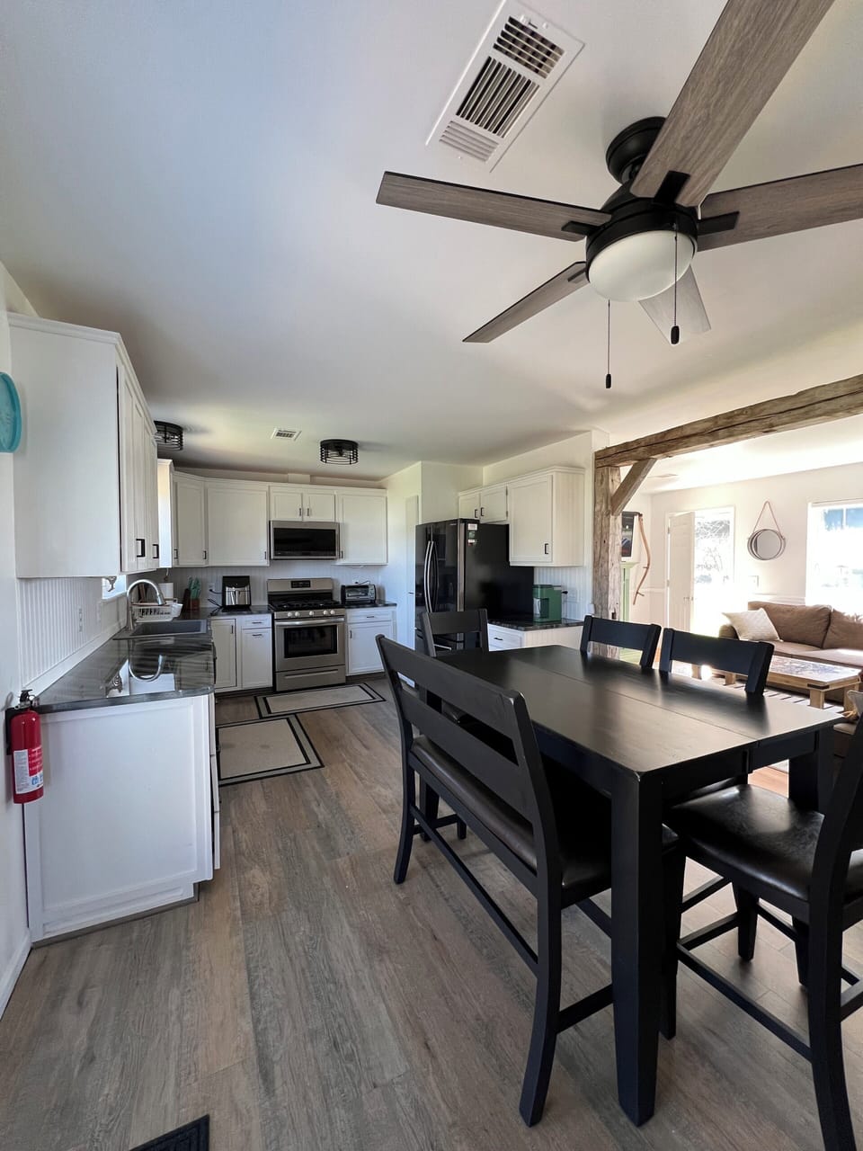 Enjoy a full kitchen with everything you need to cook and dine in comfort.