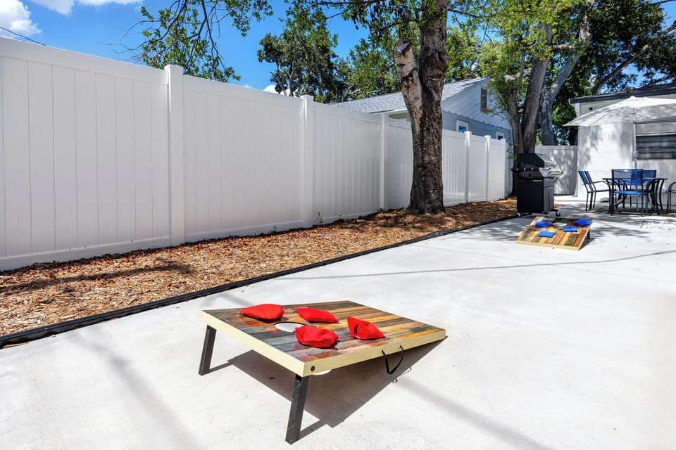 Corn hole availble to enjoy
