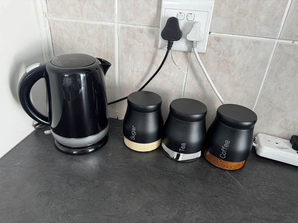 Tea, coffee, sugar and milk, water provided.