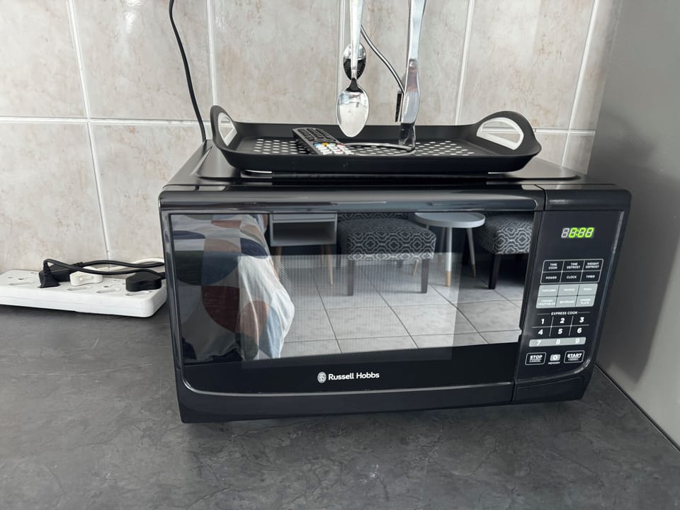 Cutlery, cups, plates, glasses provided.