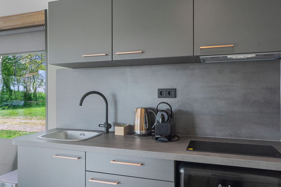 Luxury Cabin, 2 Bedrooms, Kitchen, Harbor View | Private kitchen | Fridge, eco-friendly cleaning products