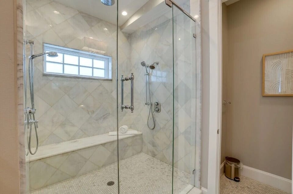 Primary bathroom with walk in shower 