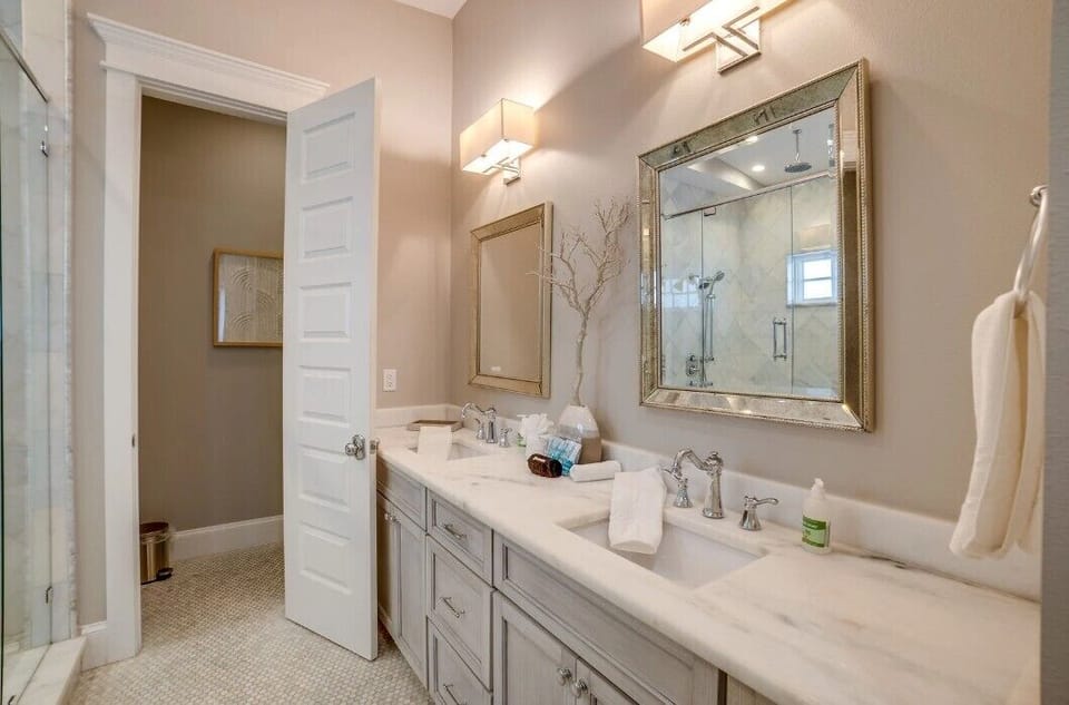 Primary bathroom with dual sinks 