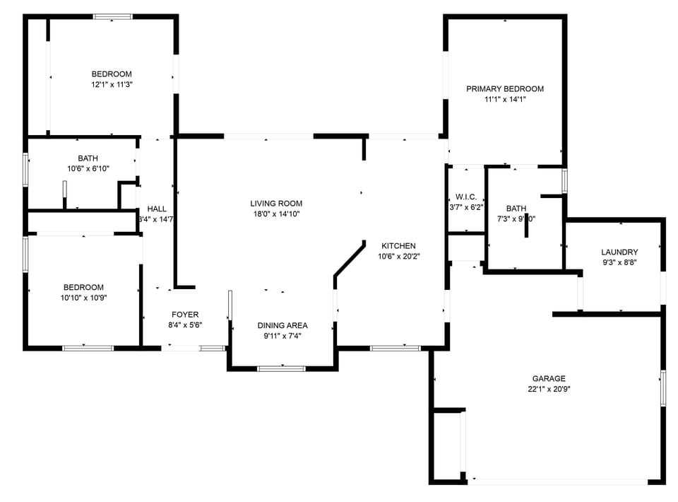 3 bed, 2 bath floorplan with garage