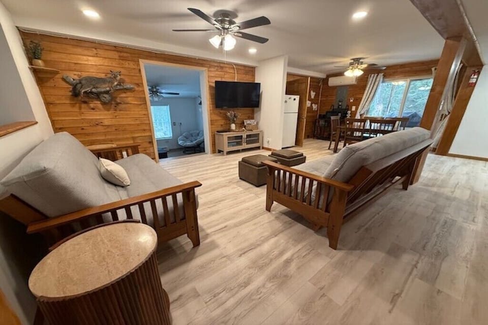 Comfortable seating area with TV for movie nights and downtime