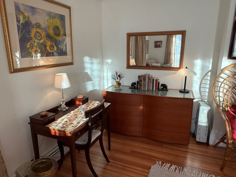 Sun filled room with writing desk
