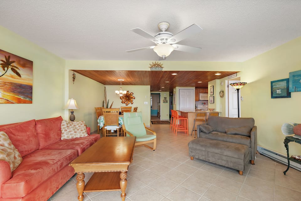 Plenty of cozy seating to relax after a long day at the beach!